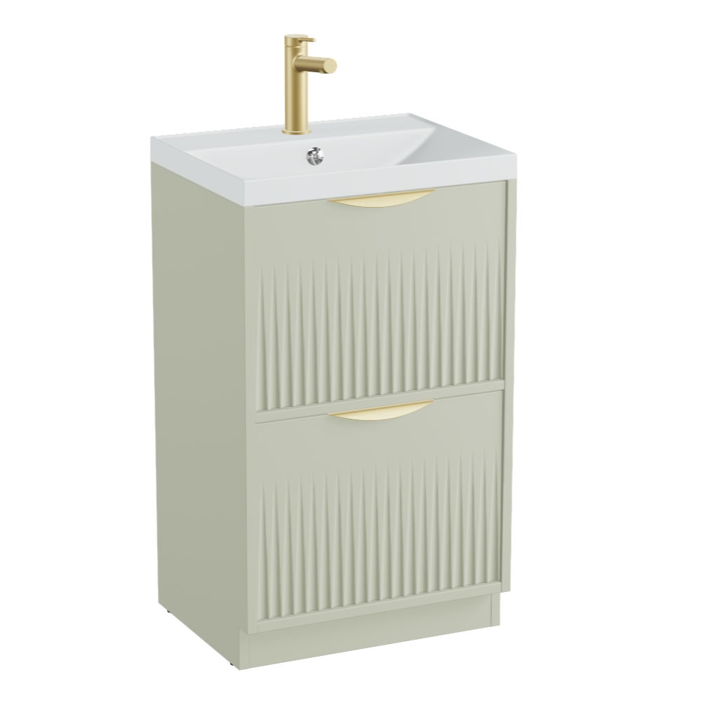 Vado Safari Fluted 600mm Sage Green Floorstanding Vanity Unit & Mineral Basin