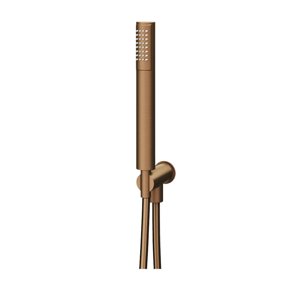 Product cut out image of the Abacus Emotion Brushed Bronze Handset with Hose, Round Wall Outlet & Holder