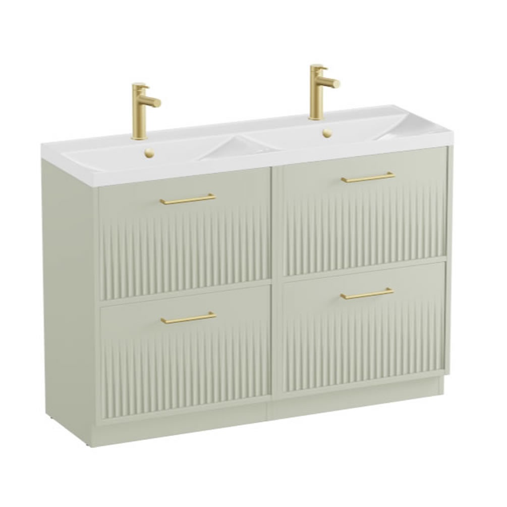 Vado Safari Fluted 1200mm Sage Green Floorstanding Vanity Unit & Gloss White Basin
