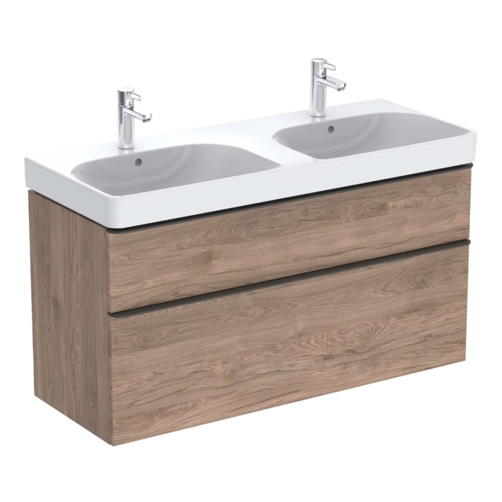 Product Cut out image of the Geberit Smyle Square 1200mm Hickory Double Vanity Unit & Washbasin