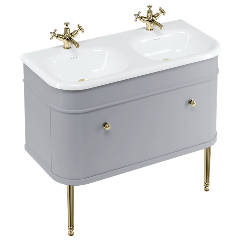 Burlington Chalfont 1000mm Double Basin, Grey Vanity Unit & Gold Legs