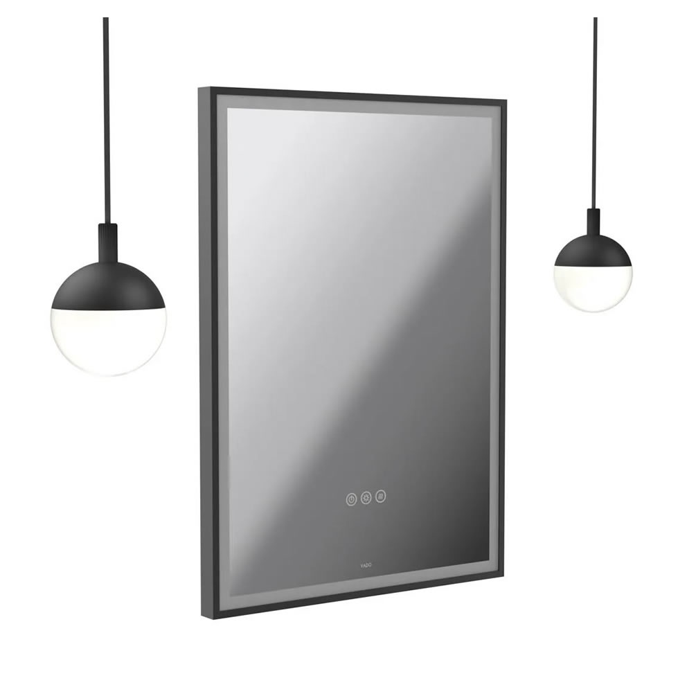 Vado Safari Matt Black 500mm Illuminated Mirror With 2 Pendant Globe Lights