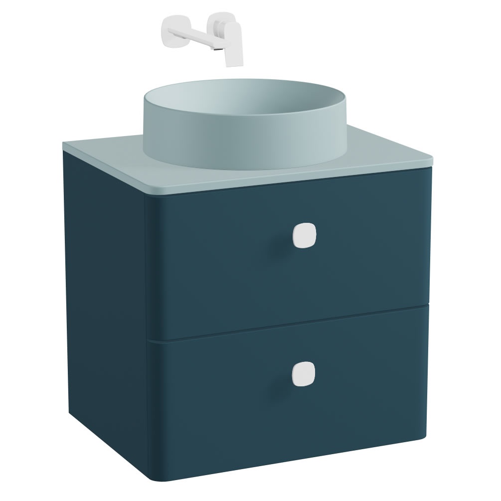 Vado Cameo 600mm Atlantic Blue Wall Hung Vanity Unit, Cove Blue Worktop & Basin