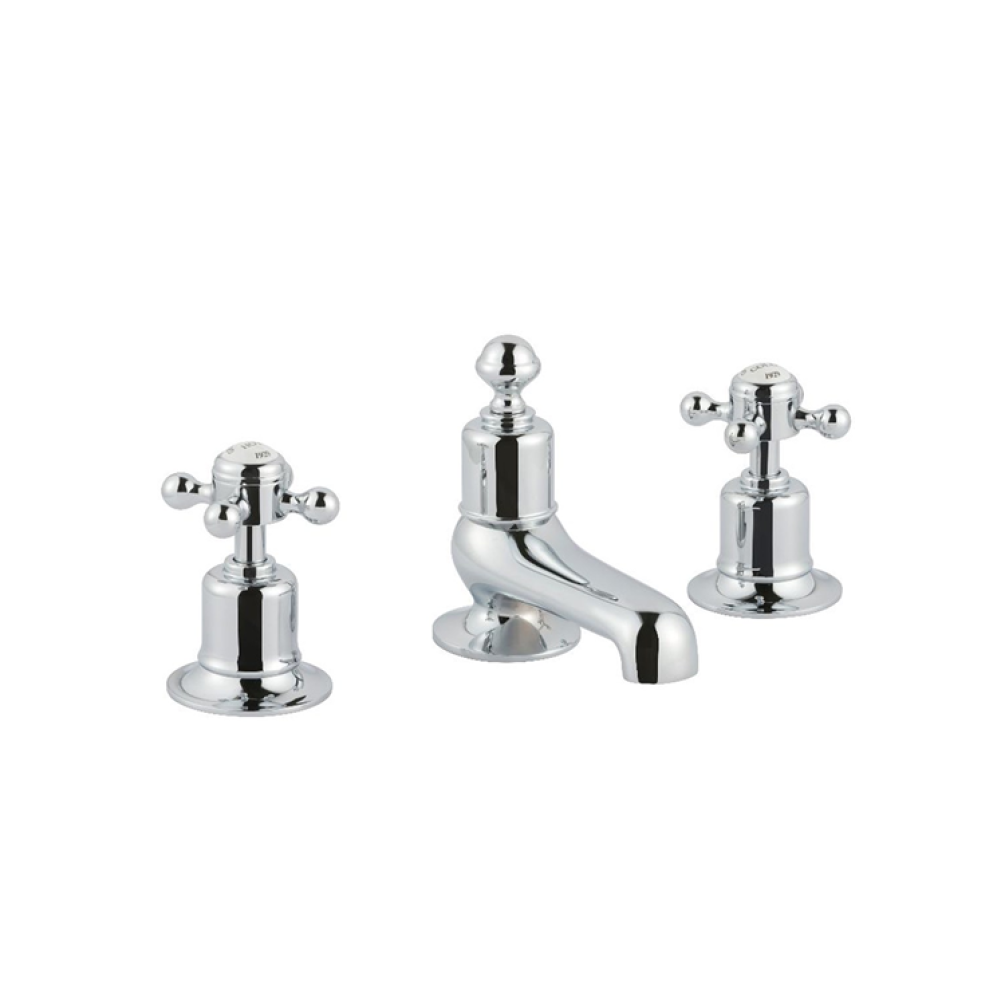 Photo of JTP Grosvenor Cross Chrome 3TH Basin Mixer with White Indices Cutout
