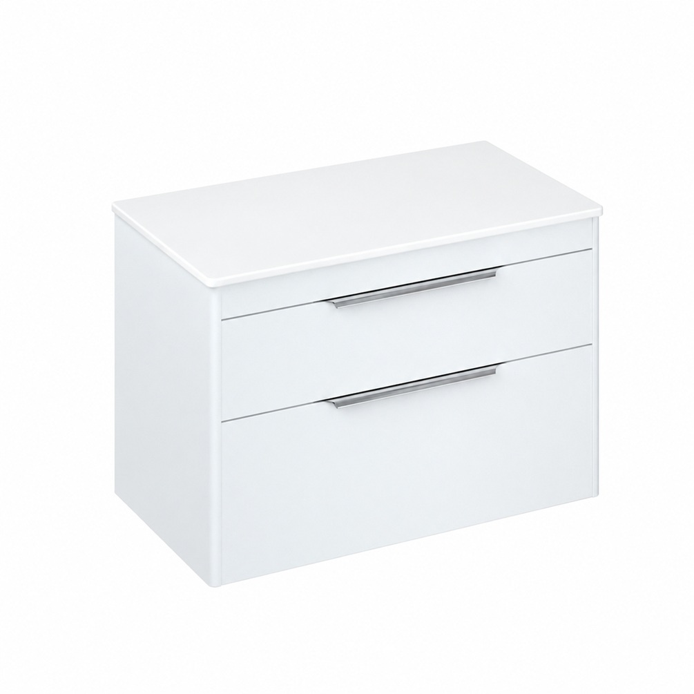 Photo of Britton Bathrooms Shoreditch 850mm Matt White Double Drawer Unit & White Worktop