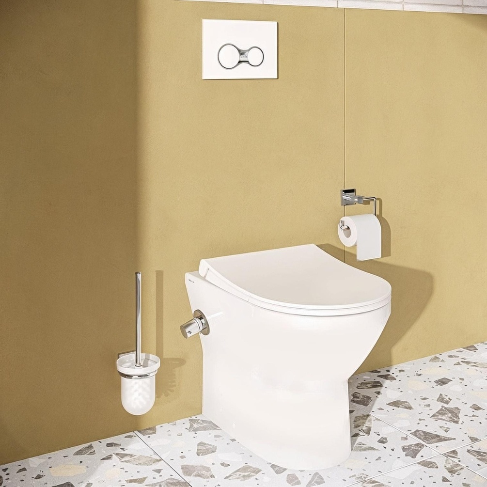 VitrA Sento Aquacare Back to Wall Floor Standing Thermostatic Bidet Toilet Lifestyle Image