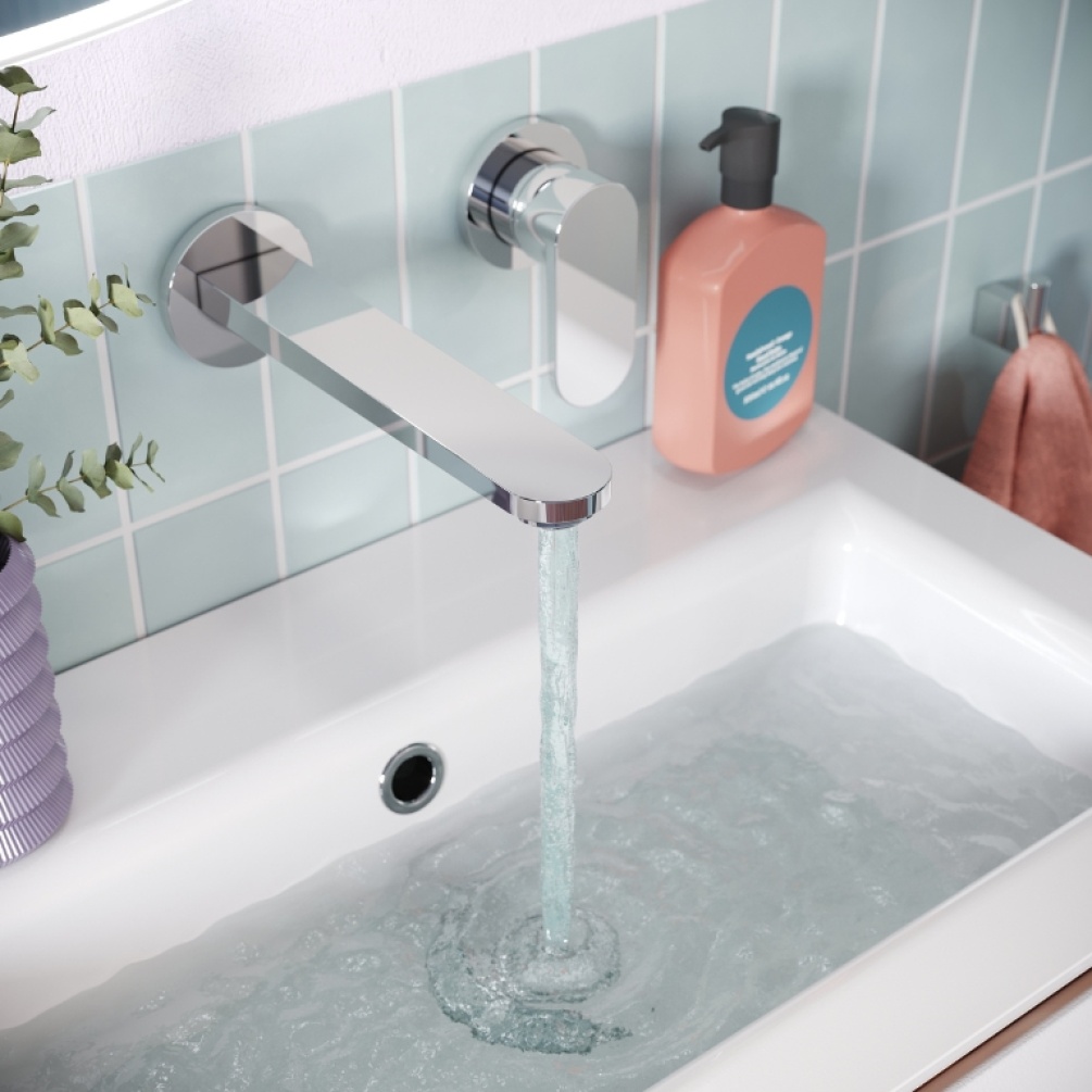 Close up product lifestyle image of the Crosswater Drift Chrome Basin 2 Hole Set