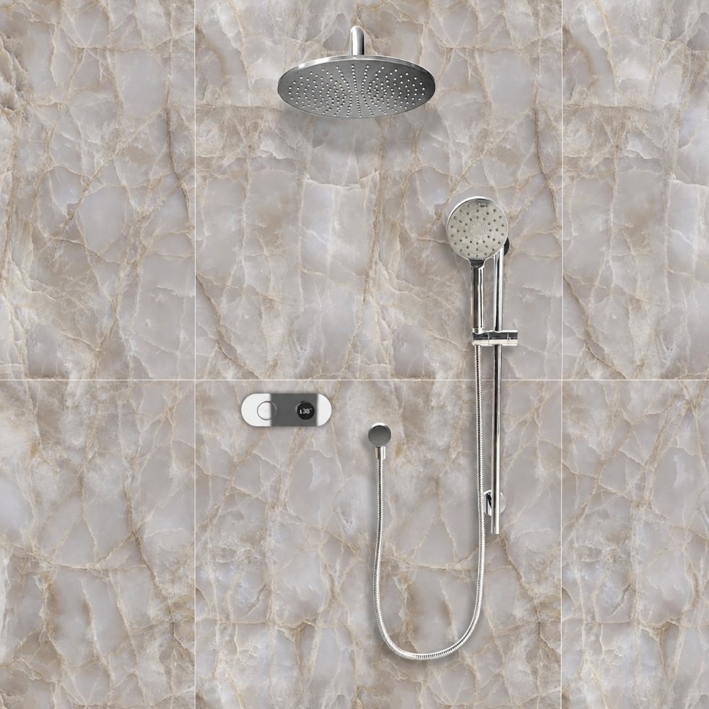 TED TOGO Chrome Dual Outlet Digital Slide Rail Shower Set Lifestyle 1