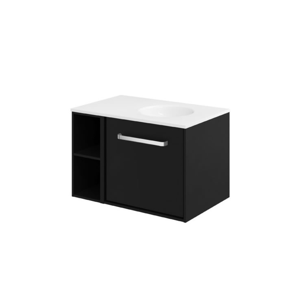 Cutout image of Crosswater Infinity 700mm Matt Black Wall-Hung Vanity Unit & Right-Handed Basin