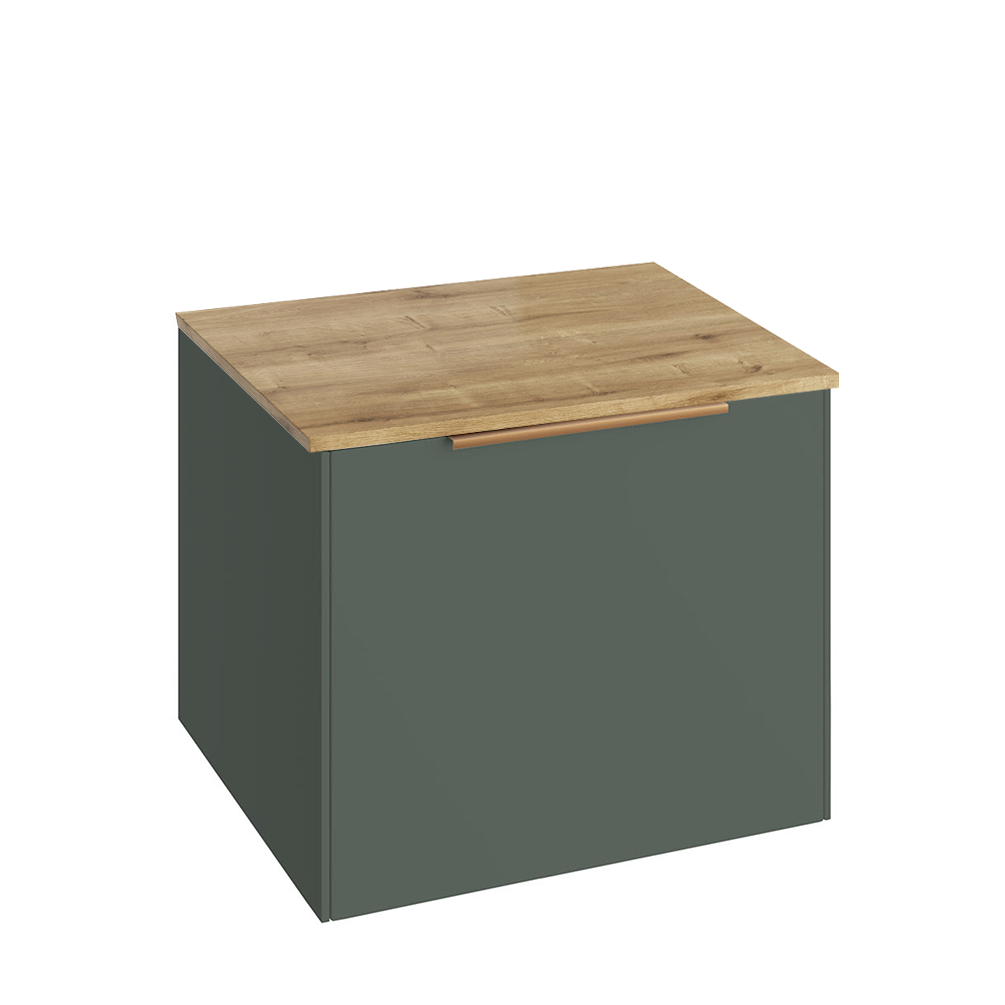 Abacus Concept Sit On Sage Green 600mm Vanity Unit - Oak Countertop