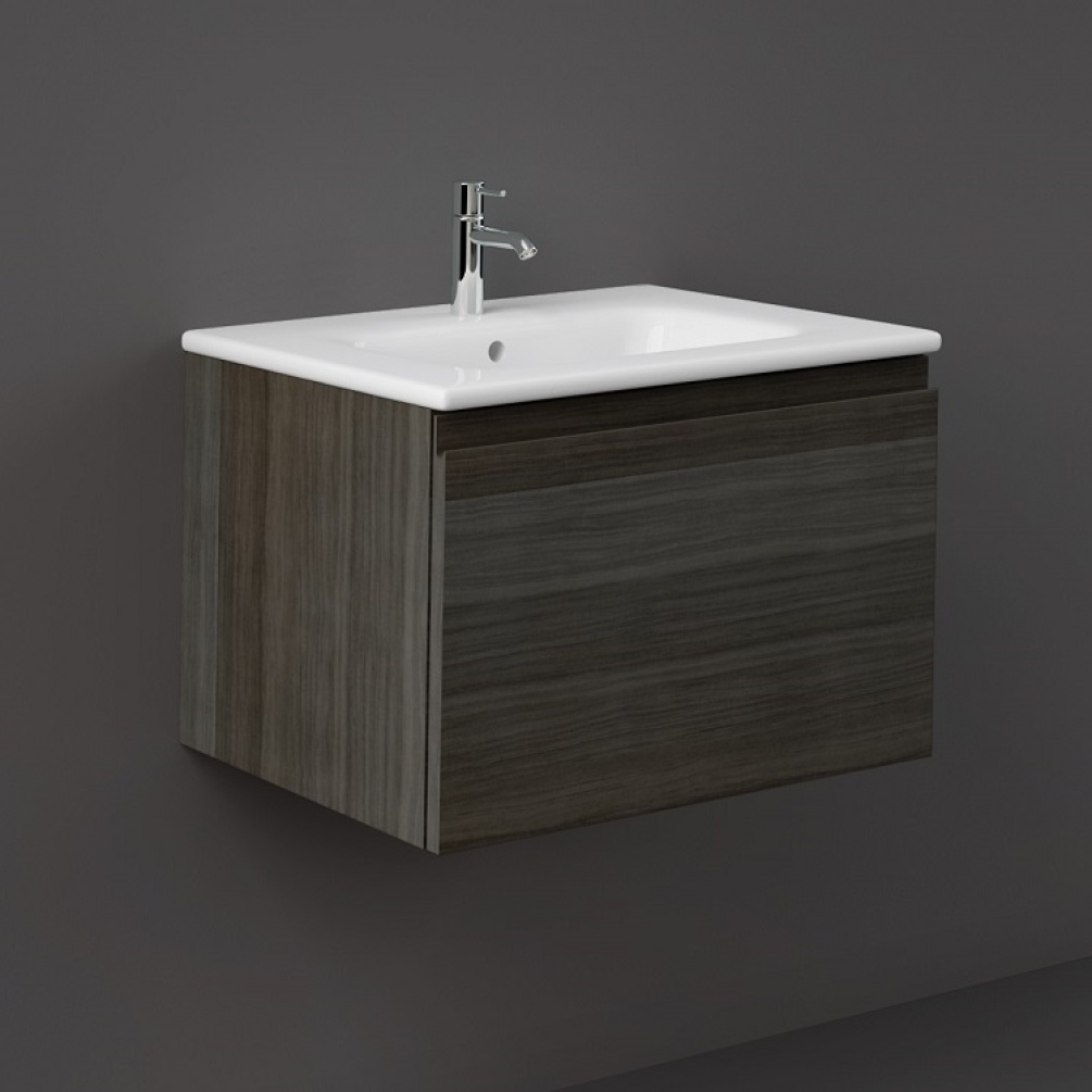 Product cut out image of RAK Ceramics Joy Uno 610mm Wall Hung Vanity Unit and Basin Moka Walnut UNOWH060MOK