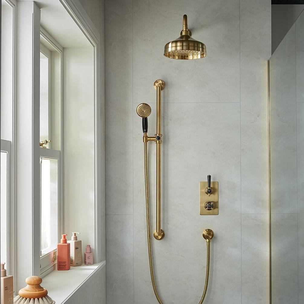 Booth & Co. Axbridge Brushed Brass/Black Slide Rail Shower Pack