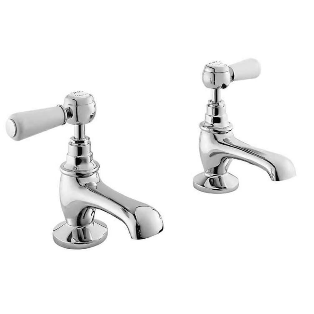 Photo of Bayswater Lever White & Chrome Basin Taps with Hexagonal Collars