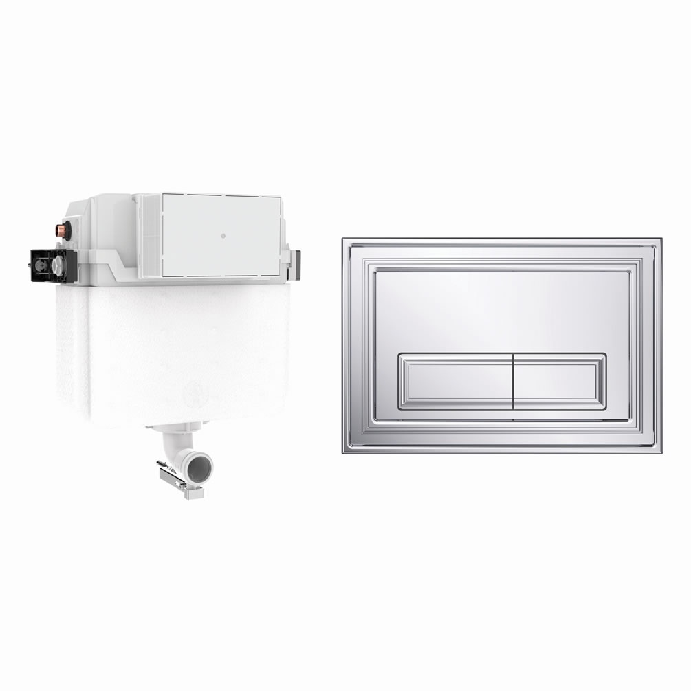 Cutout image of Crosswater 460mm Concealed Back-to-Wall Cistern & Belgravia Chrome Dual Flush Plate