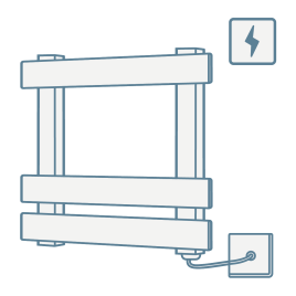iconography image of an electric towel rail with an icon of a thunderbolt for electric towel rails and radiators category
