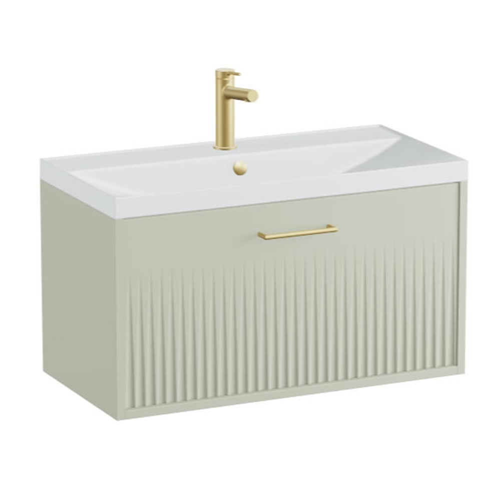 Vado Safari Fluted 800mm Sage Green Wall Hung Vanity Unit & Mineral Basin