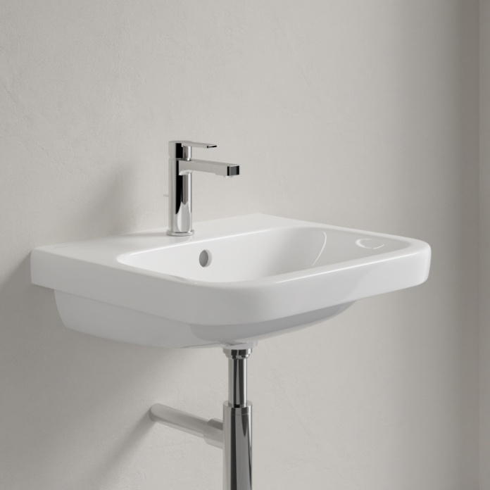 Side angle Lifestyle image of Villeroy and Boch Architectura 550mm Wall Mounted Basin with chrome fixtures