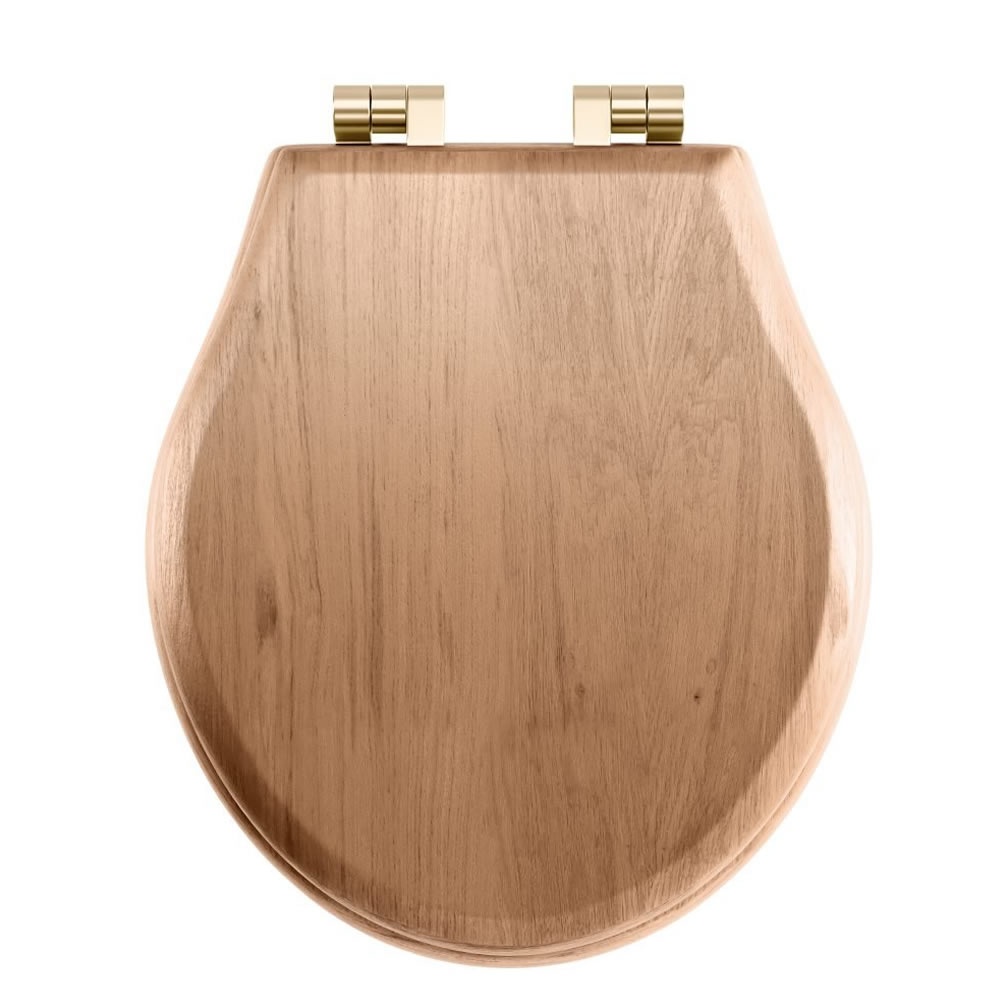 Imperial Regent Natural Oak Solid Wood Soft Close Seat With Antique Gold Hinges