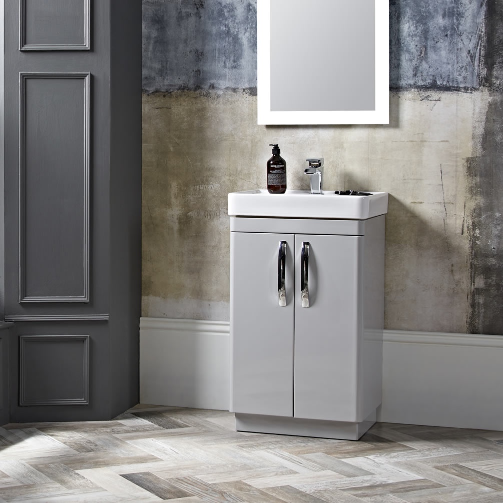 Tavistock Compass 500mm Gloss Light Grey Freestanding Unit & Basin- Lifestyle Image 1