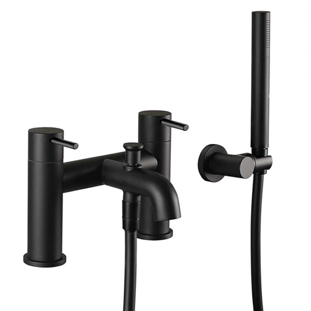 Product Cut out image of the JTP Vos Matt Black Bath Shower Mixer with Handset Shower
