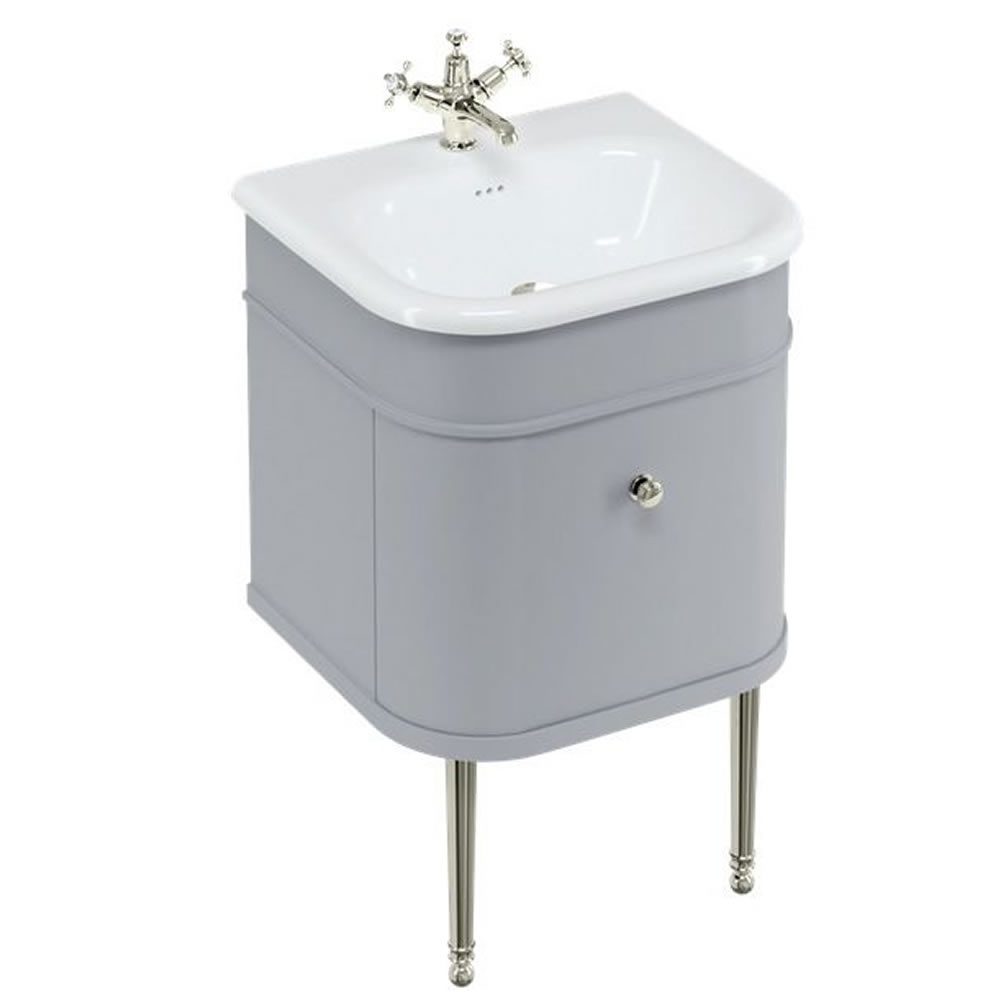 Burlington Chalfont 550mm Wall Hung Vanity Unit, Natural Stone Basin & Nickel Legs