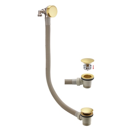 Cutout image of Sanctuary Apex Brushed Brass Overflow Bath Filler & Click-Clack Waste