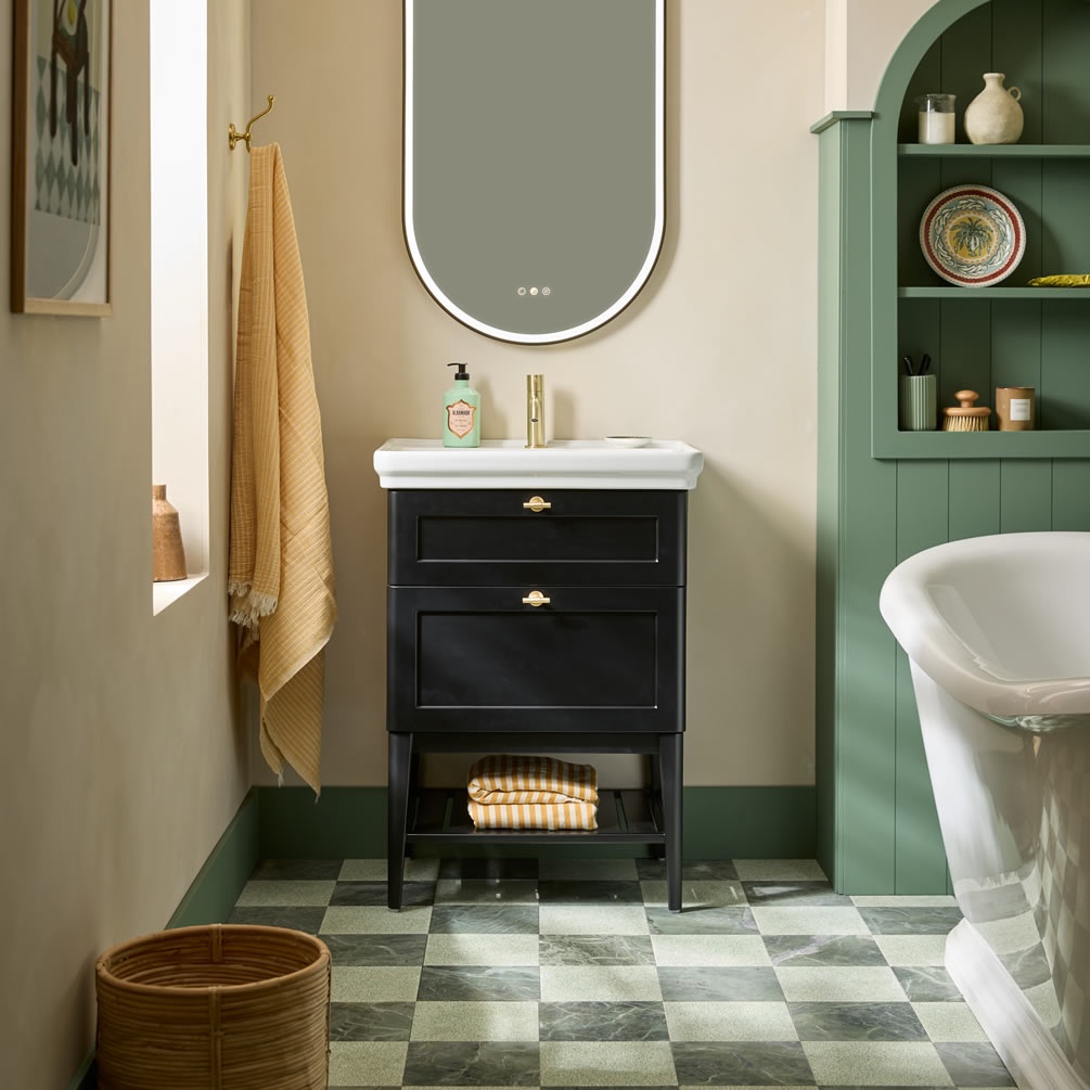 Tavistock Marston 600mm Matt Black Washstand & Basin - Lifestyle Image 1