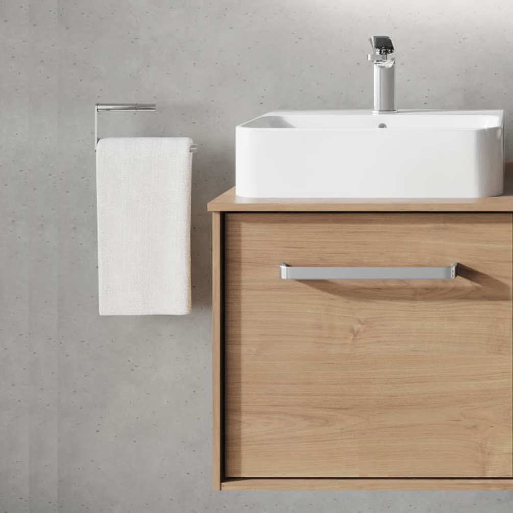 Lifestyle image of Crosswater Infinity 500mm Windsor Oak Wall-Hung Vanity Unit & Worktop