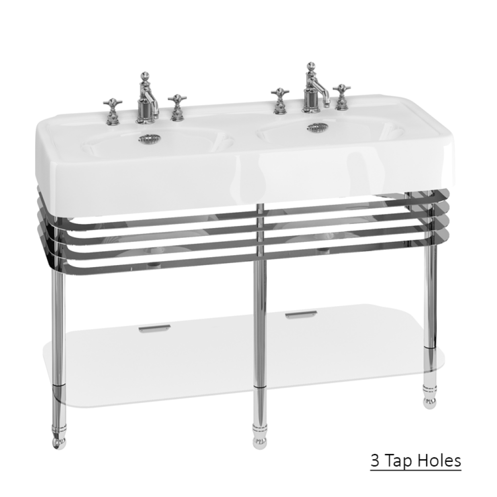 Product Cut out image of the Burlington Arcade Chrome 1200mm Double Basin & Washstand with three tap holes