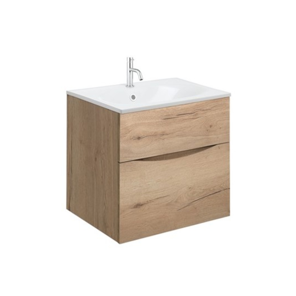 Product Cut out image of the Crosswater Glide II Windsor Oak 500mm Double Drawer Unit with Cast Mineral Marble 1 Tap Hole Basin