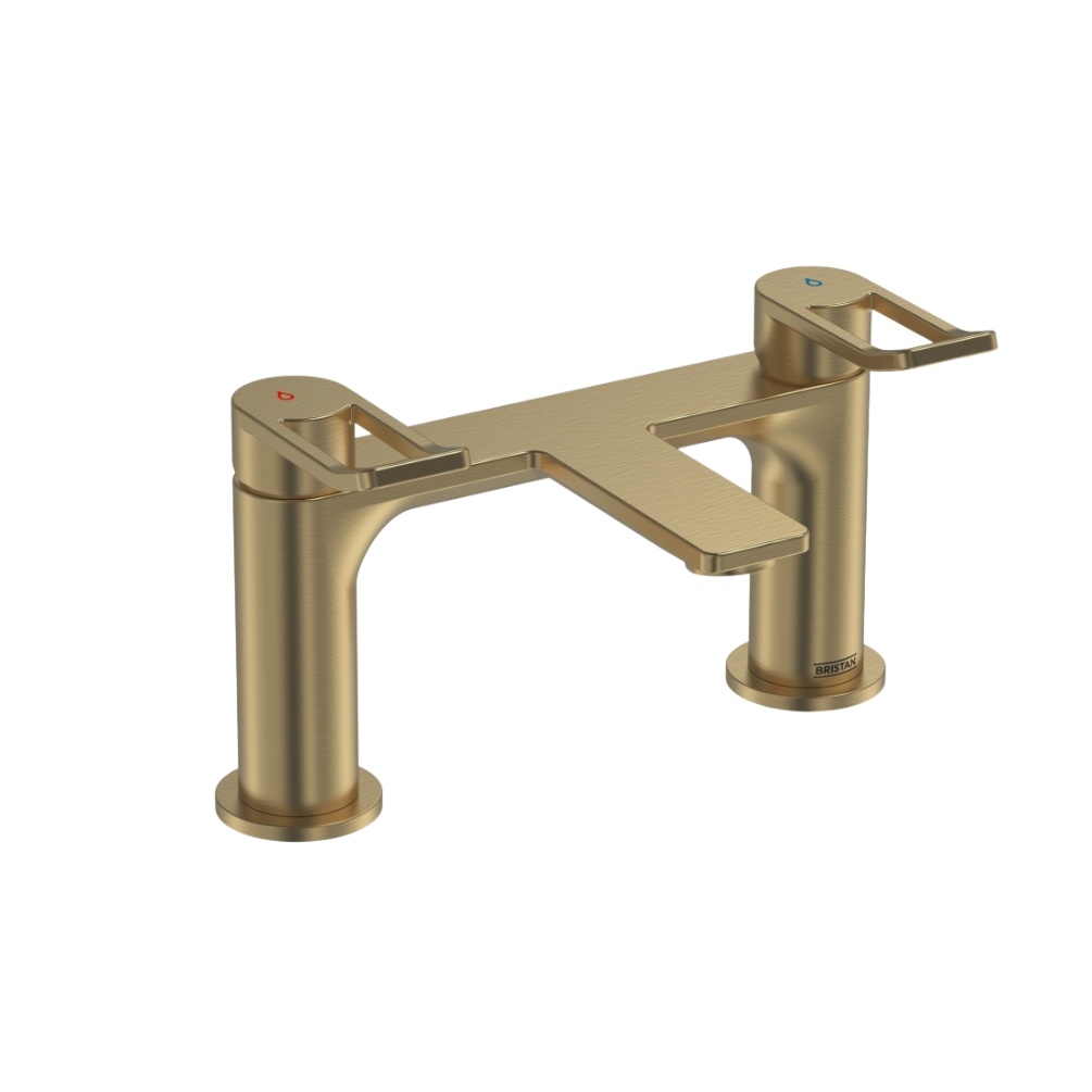 Product cut out image of the Bristan Saffron Brushed Brass Deck Mounted Bath Filler