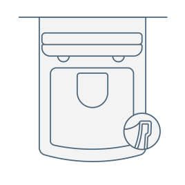 iconography image of a square rimless toilet. The image shows a square shaped toilet pan with a cross section of the rimless design
