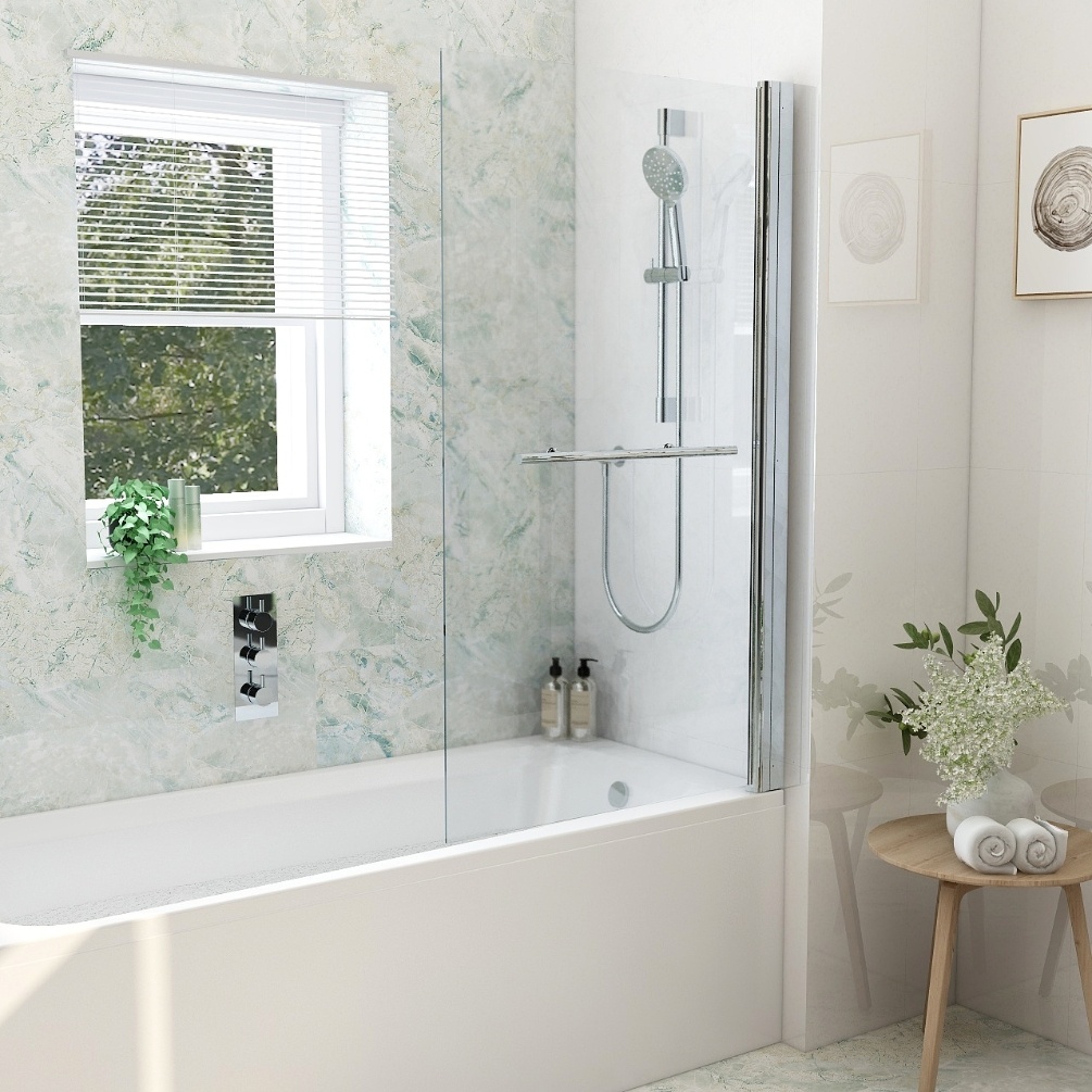 Imex Arco Universal Squared Bath Shower Screen with Towel Rail Lifestyle 1