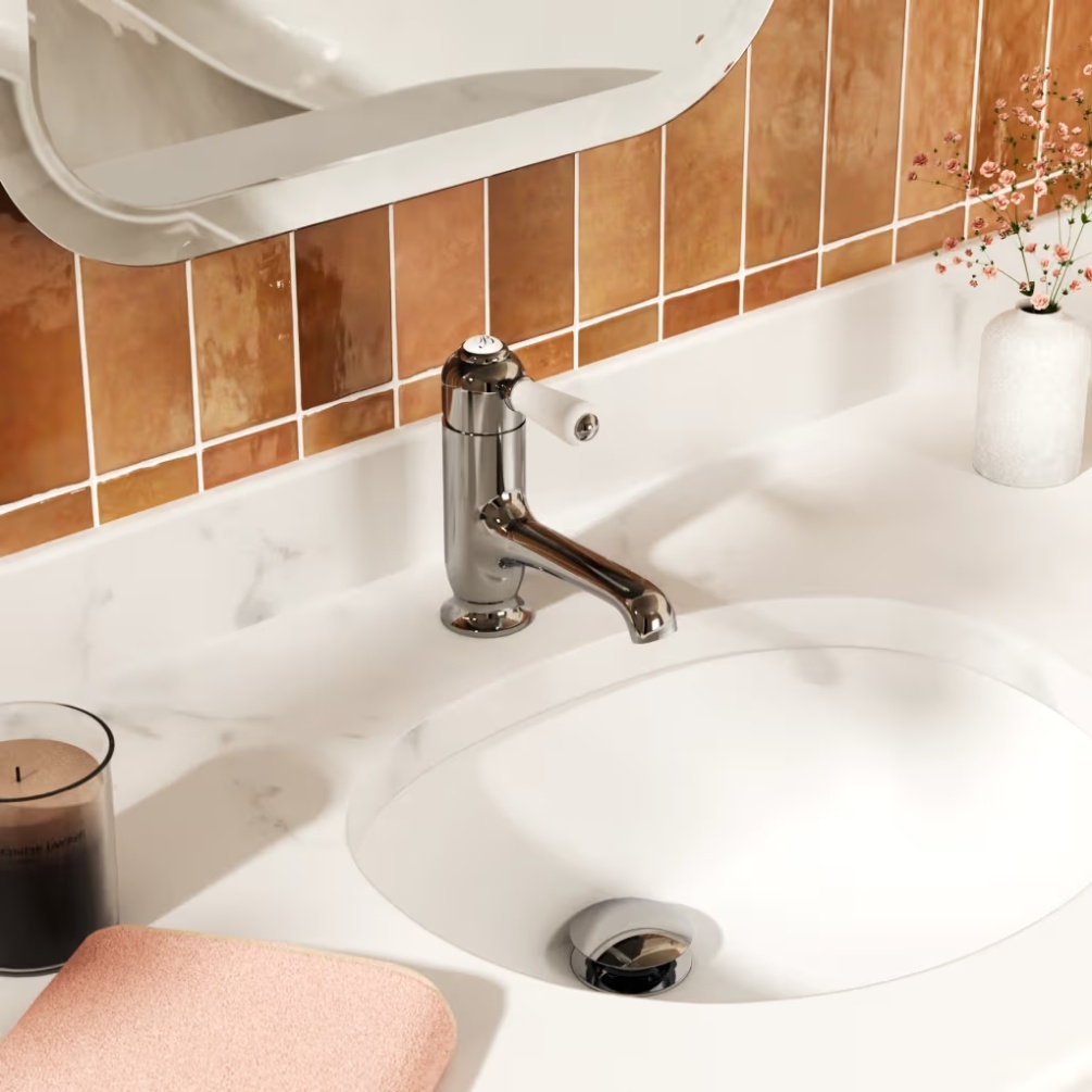 Burlington Chelsea Regent Chrome Straight Mono Basin Mixer Lifestyle Image