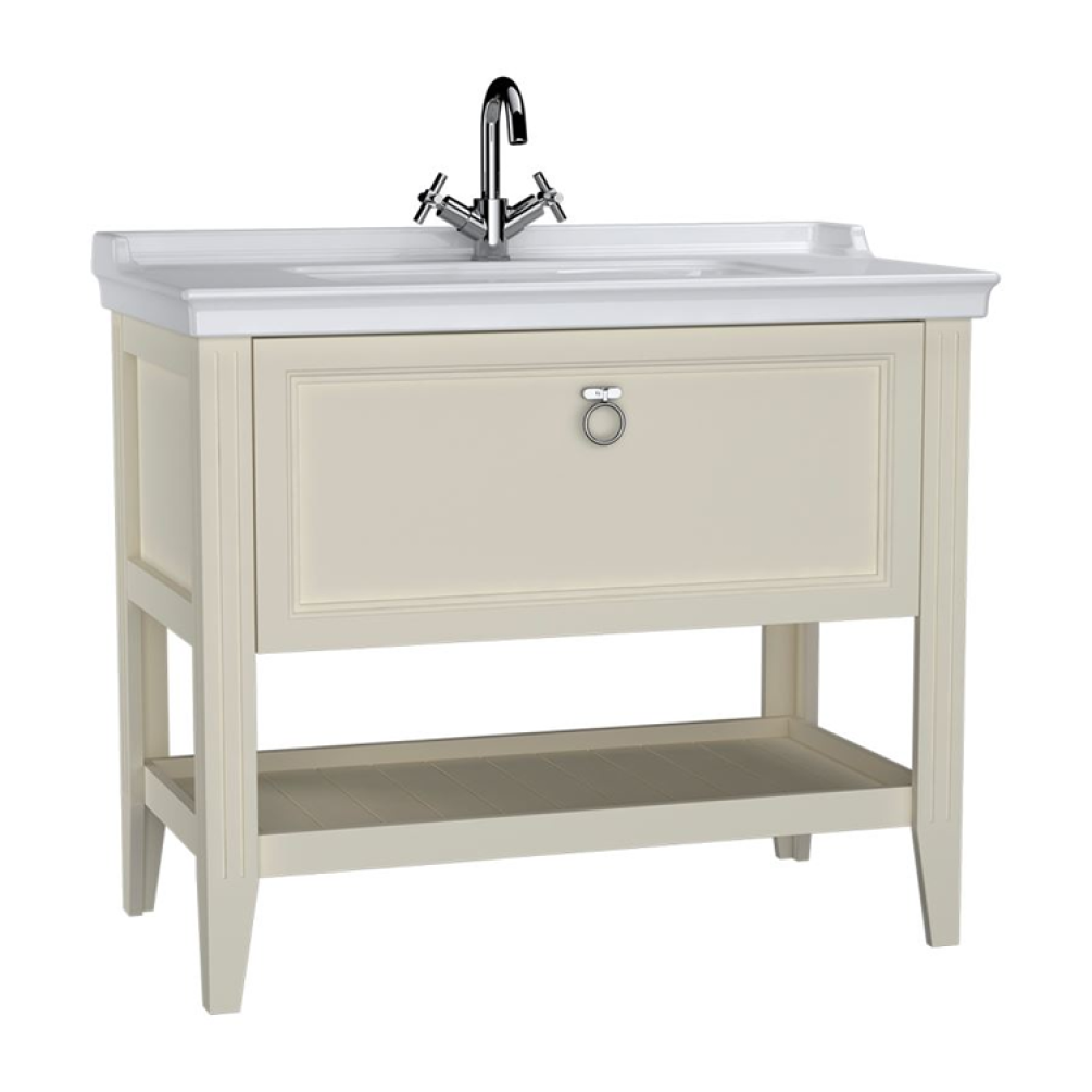 Photo of VitrA Valarte 1000mm Matt Ivory Single Drawer Unit - 1TH Unit with Chrome Handle Cutout