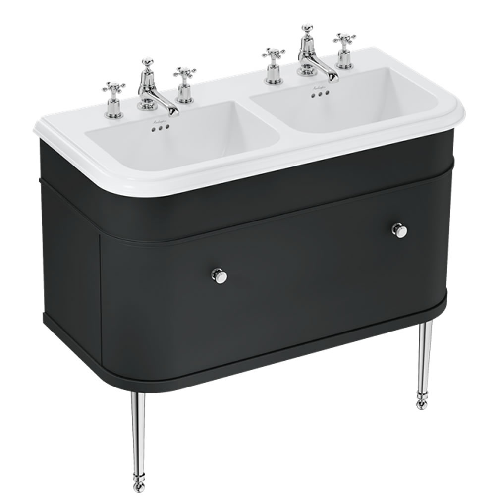 Burlington Chalfont 1000mm Double Basin (3 Tap Holes) With Matt Black Unit & Chrome Legs