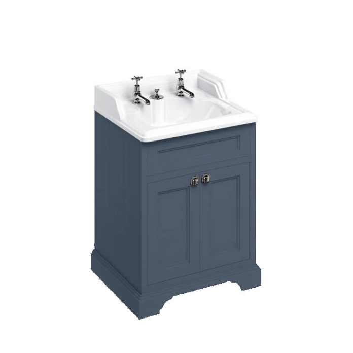 Product Cut out image of the Burlington Classic 650mm Basin with Invisible Overflow & Blue Freestanding Vanity Unit with Doors