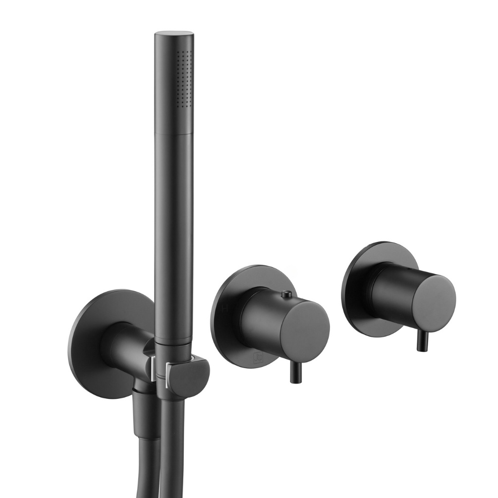 Product Cut out image of the JTP Vos Matt Black Concealed 2 Outlet Shower Valve & Handset