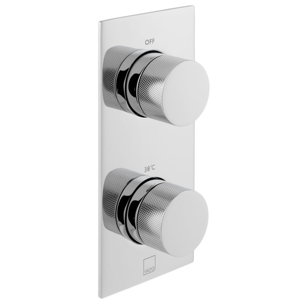 Cutout image of Vado Tablet Knurled Accents Two-Outlet Thermostatic Valve vertical