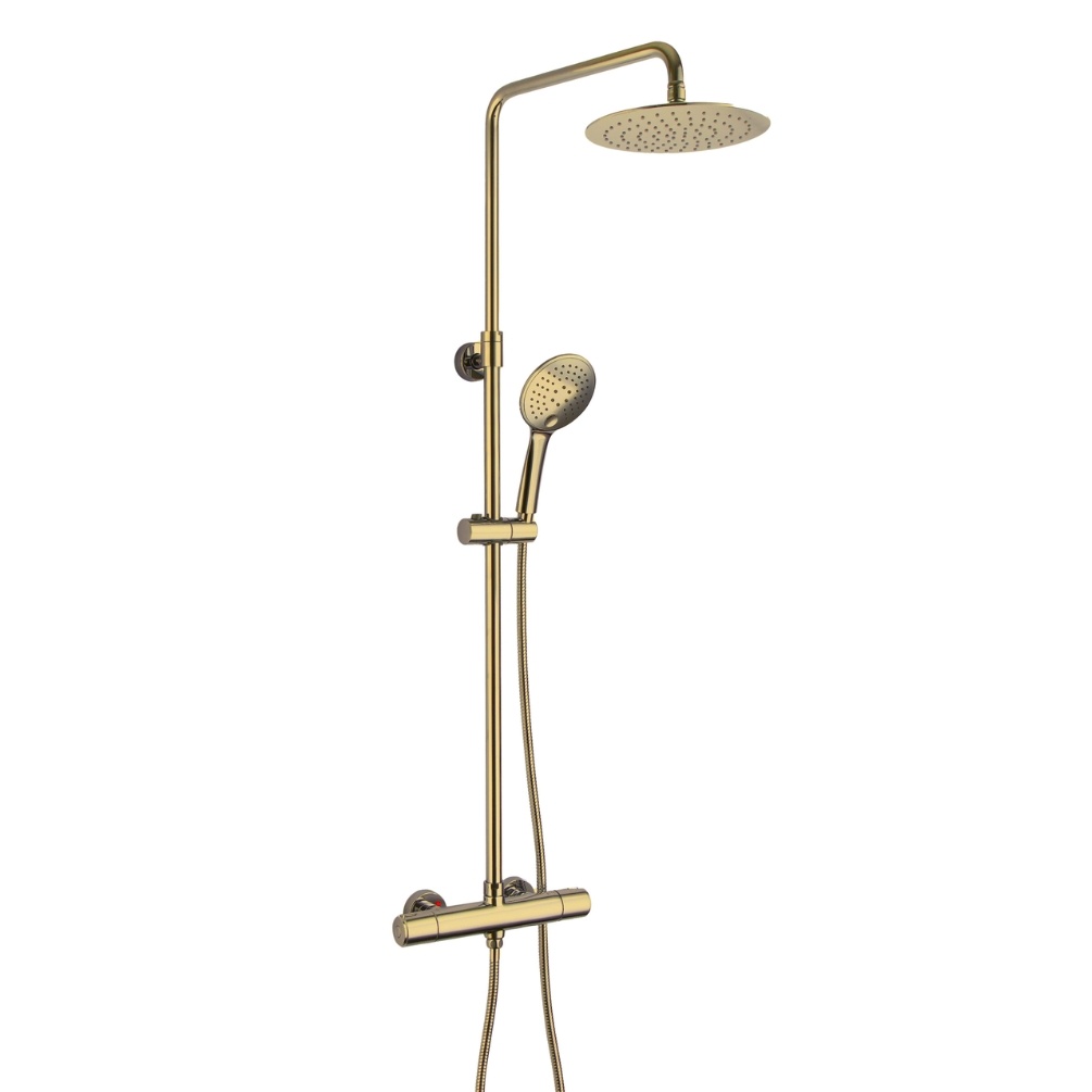 Product Cut out image of the JTP Vos Brushed Brass Cool Touch Exposed Bar Shower Valve Kit