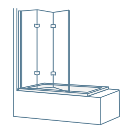 Iconography image of a three panel folding shower screen concertina style