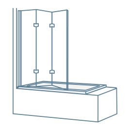Iconography image of a three panel folding shower screen concertina style