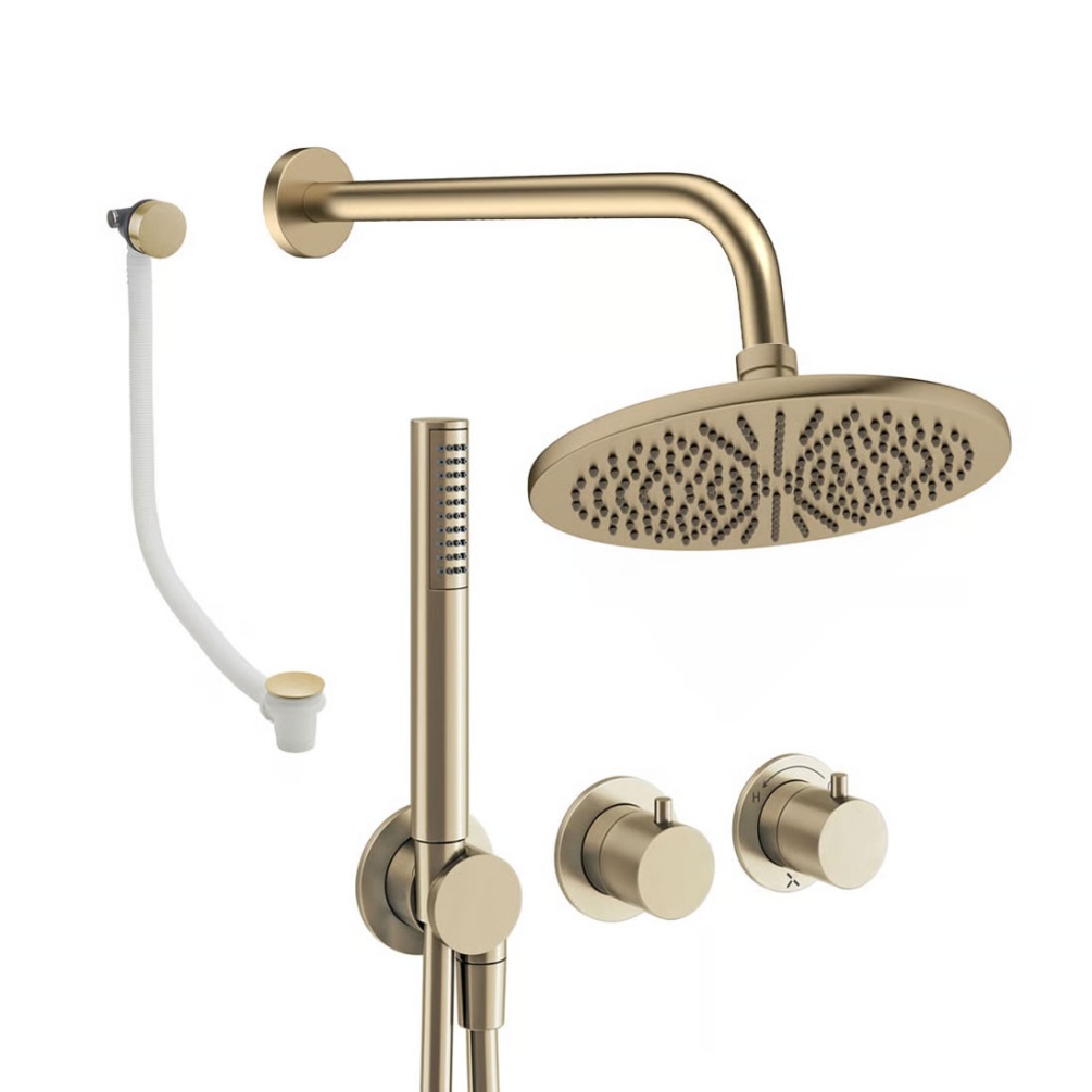 Cutout image of Crosswater Module Brushed Brass Triple Outlet Shower Bath Set