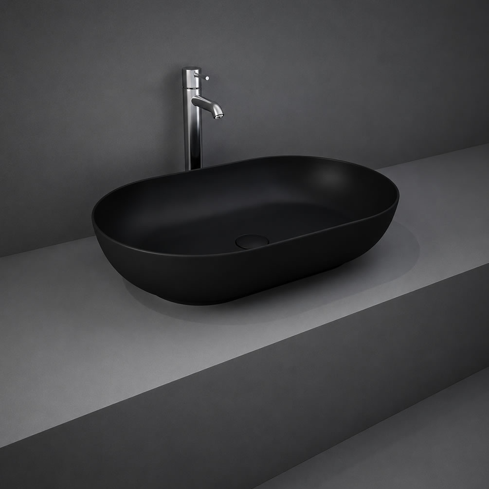 Lifestyle image of RAK Feeling Matt Black 550mm Oval Countertop Basin