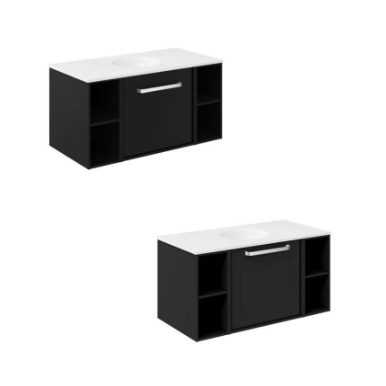 Cutout image of Crosswater Infinity 900mm Matt Black Wall-Hung Vanity Unit & Basin