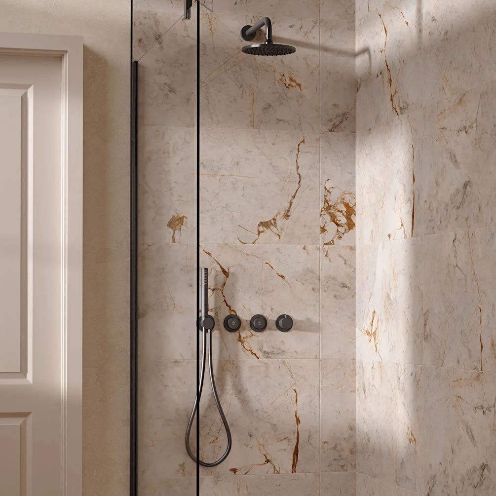 Lifestyle image of Crosswater Module Push Slate Dual Outlet Shower Set
