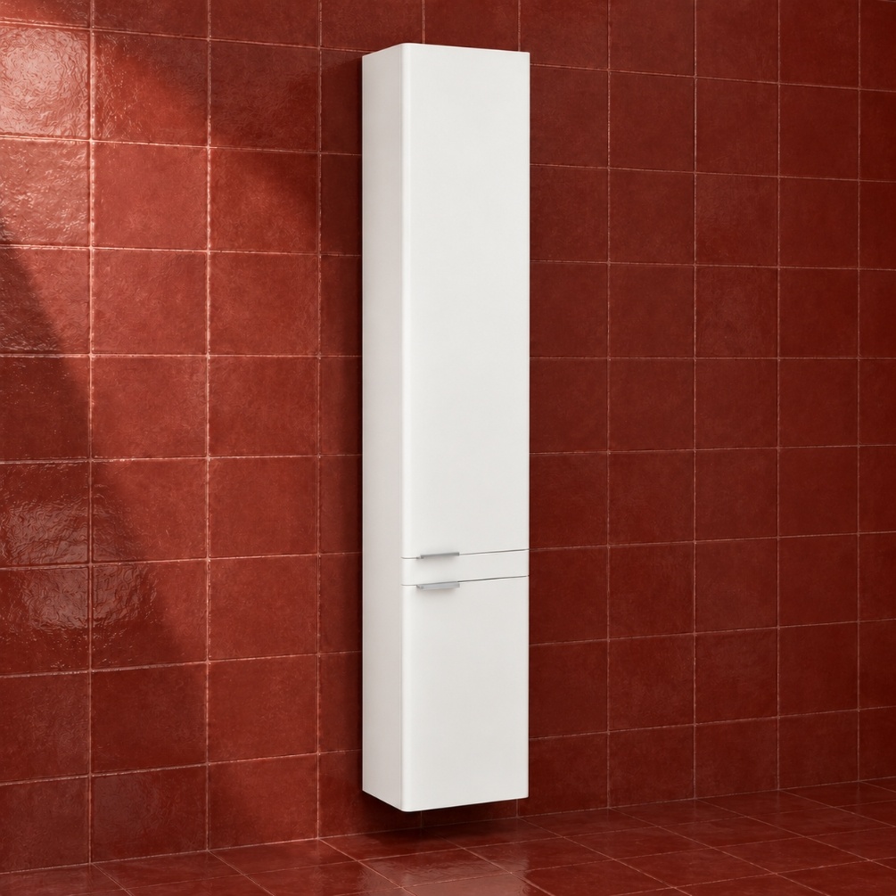Imex Luna Matt White 1700mm x 210mm 2 Door Wall Hung Tall Bathroom Cabinet Lifestyle
