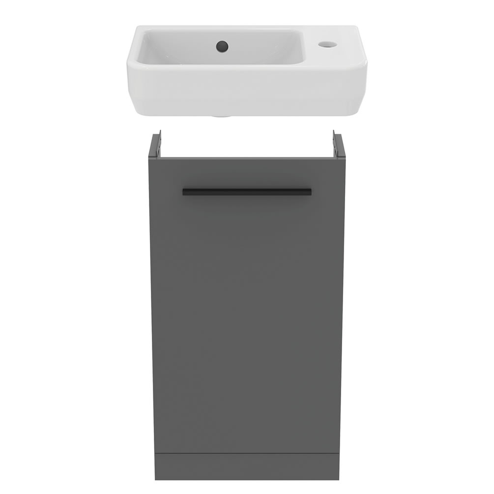 Cutout image of Ideal Standard i.life S 450mm Matt Quartz Grey Cloakroom Basin Vanity Unit