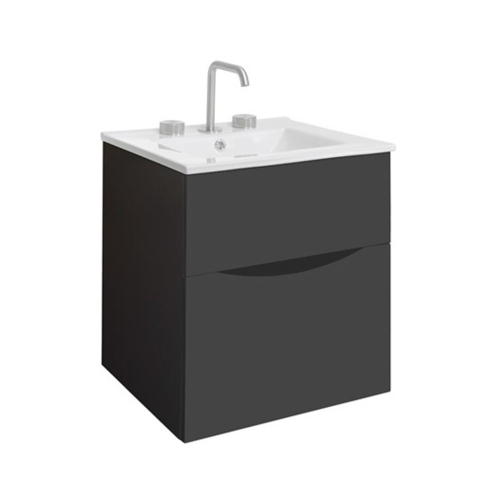 Product Cut out image of the Crosswater Glide II Matt Black 500mm Double Drawer Unit with Ceramic 3 Tap Hole Basin