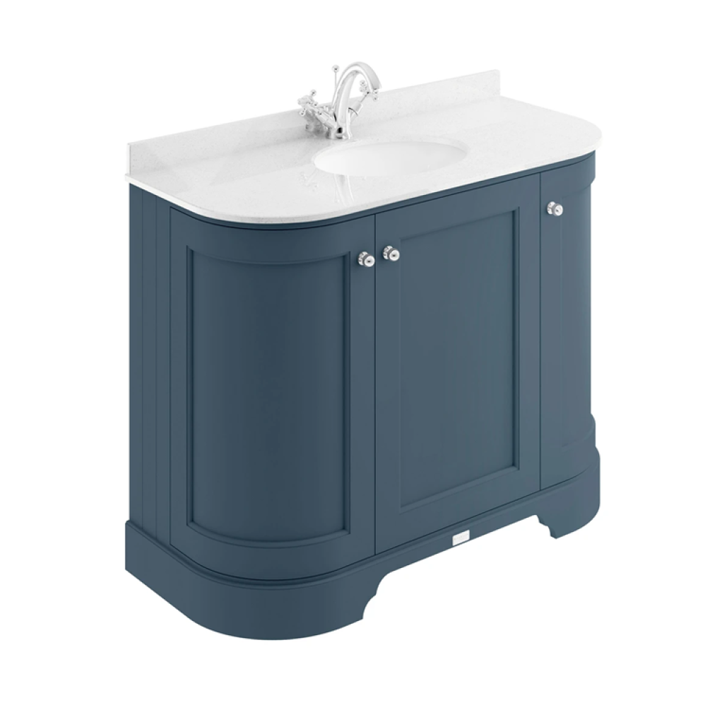 Photo of Bayswater Stiffkey Blue 1000mm 3 Door Curved Unit & White 1TH Worktop